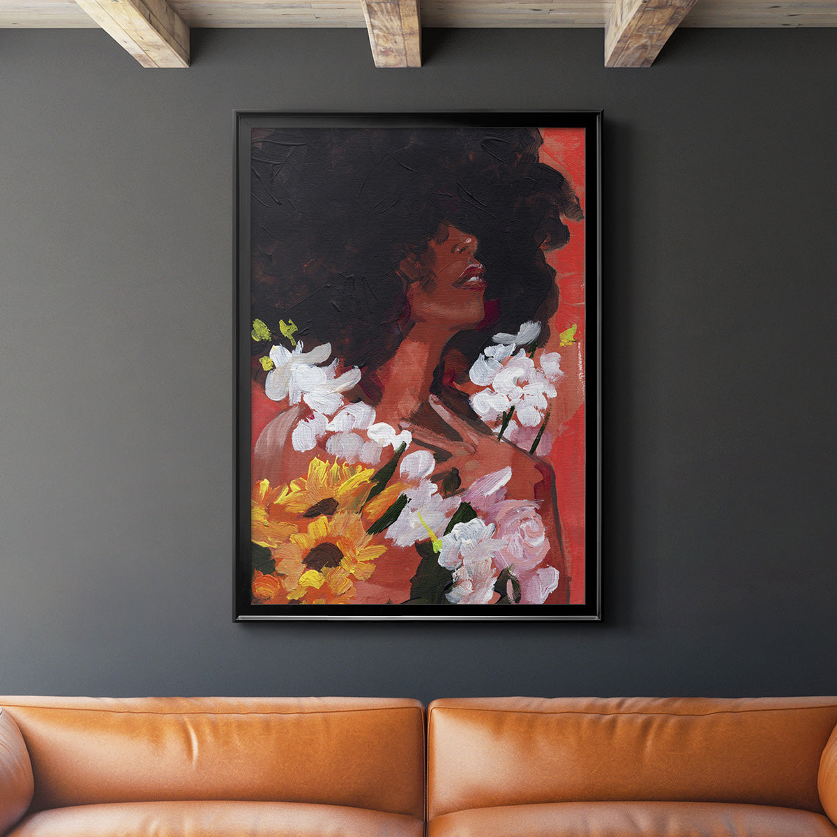 Through the Flowers II - Modern Framed Canvas Print