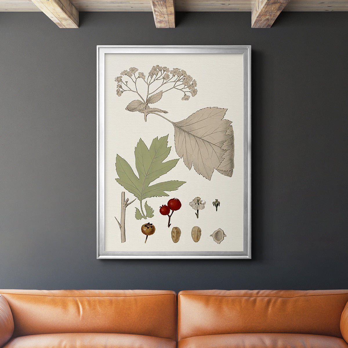 Leaves & Berries II - Modern Framed Canvas Print