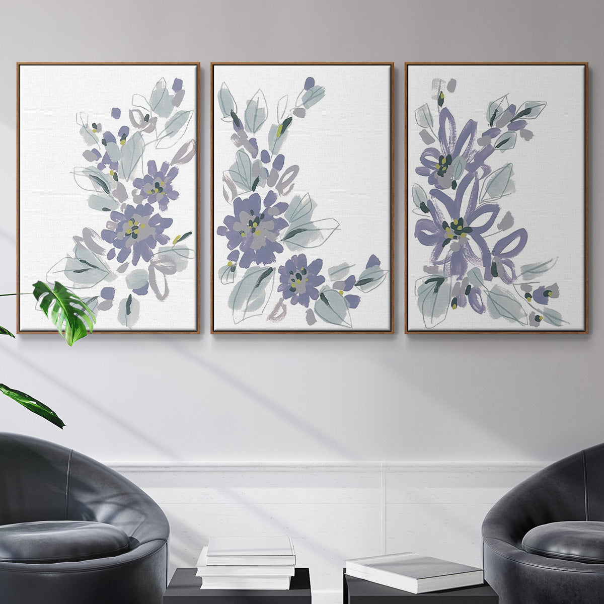 Periwinkle Patch I - Framed Premium Gallery Wrapped Canvas L Frame 3 Piece Set - Ready to Hang