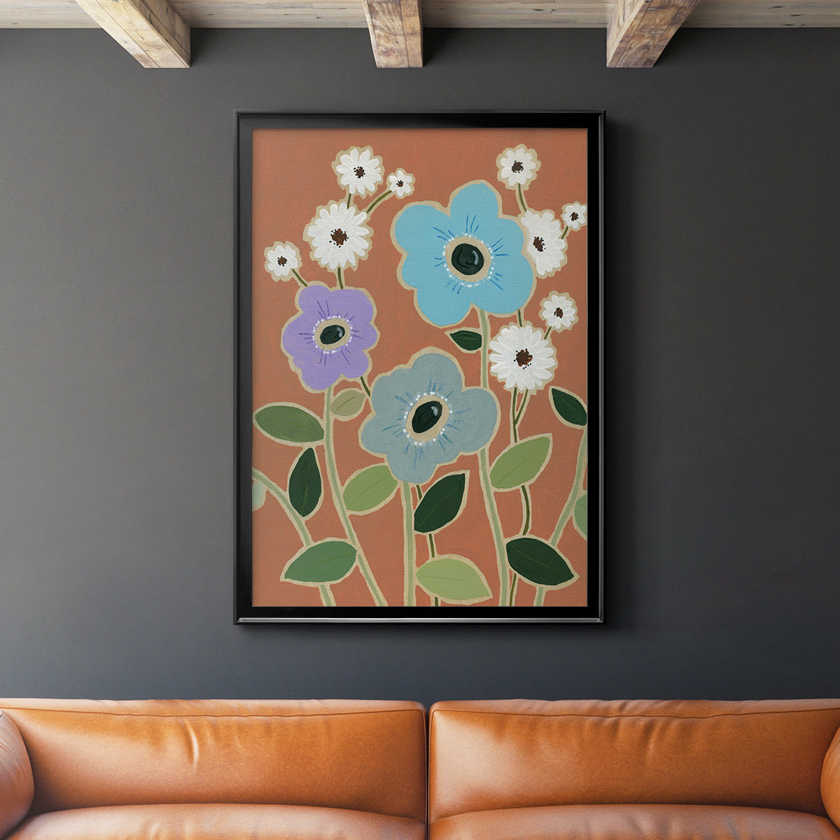 Woodblock Floral IV - Modern Framed Canvas Print