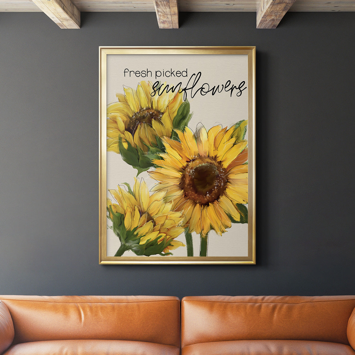 Fresh Picked Sunflowers - Modern Framed Canvas Print