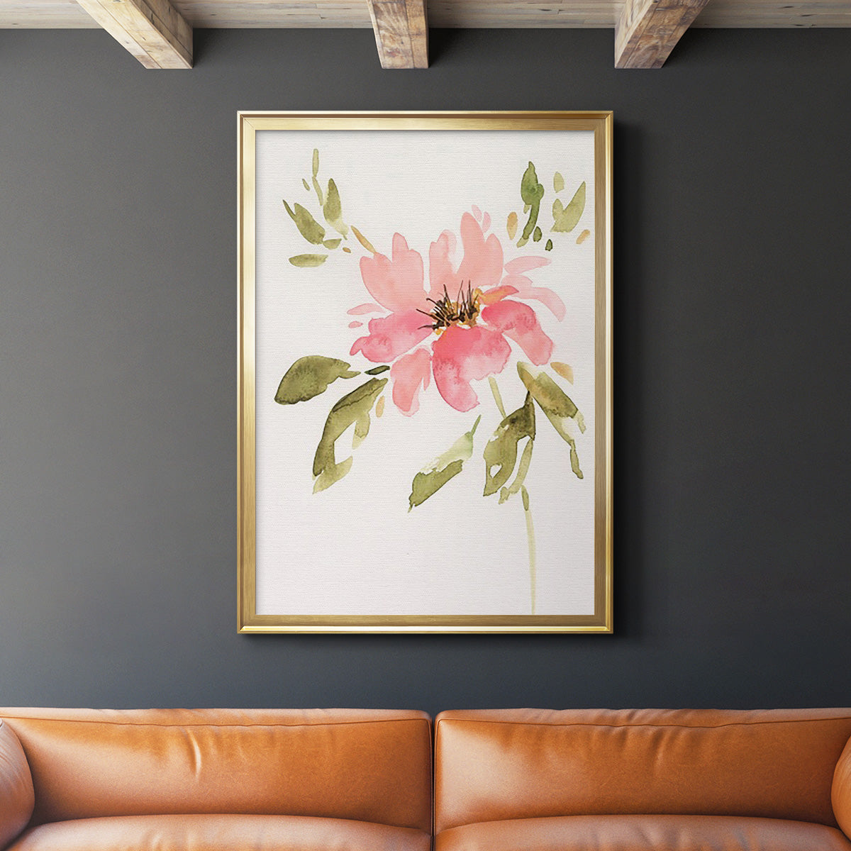 One Pink Bloom II - Modern Framed Canvas Print
