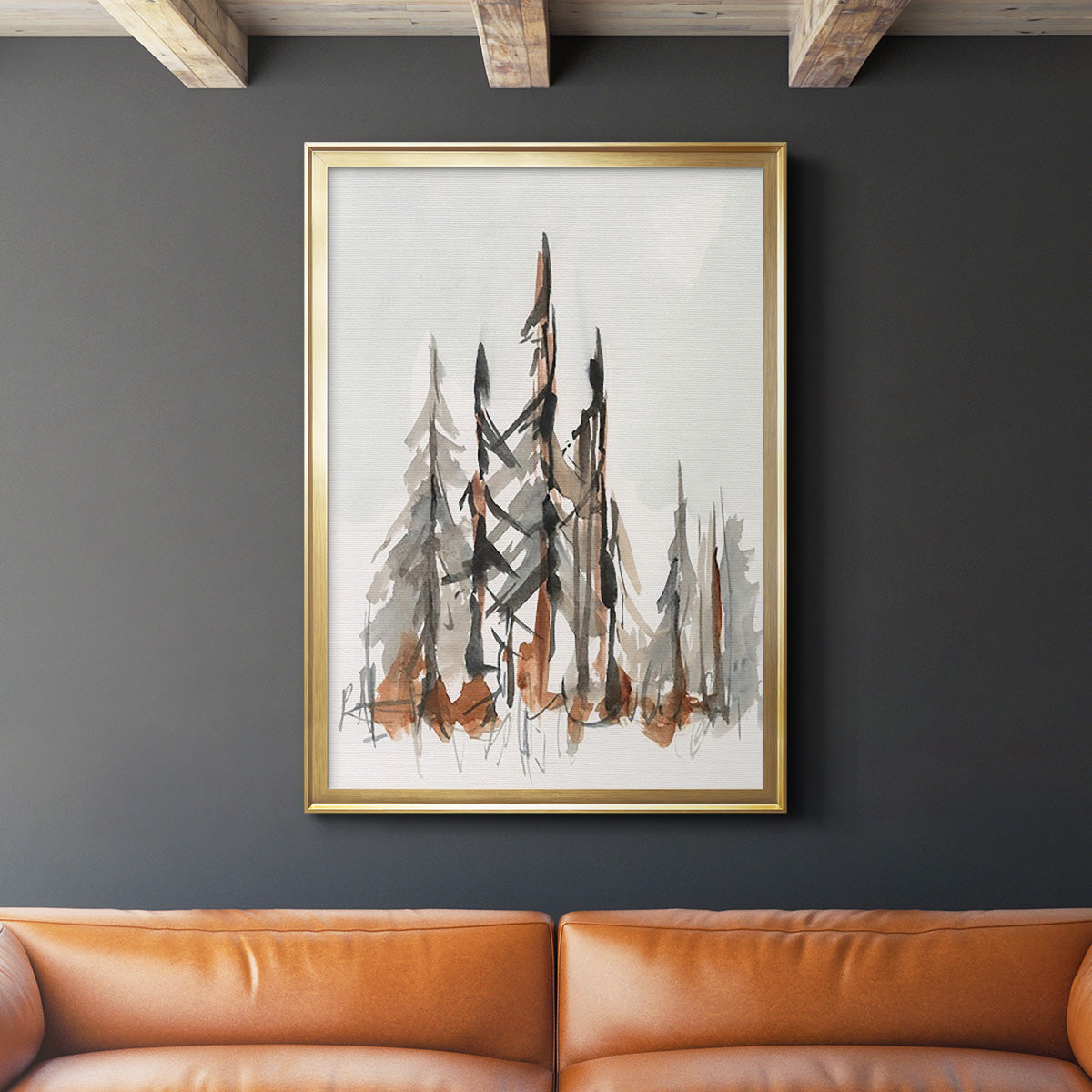 Rustic Evergreens II - Modern Framed Canvas Print