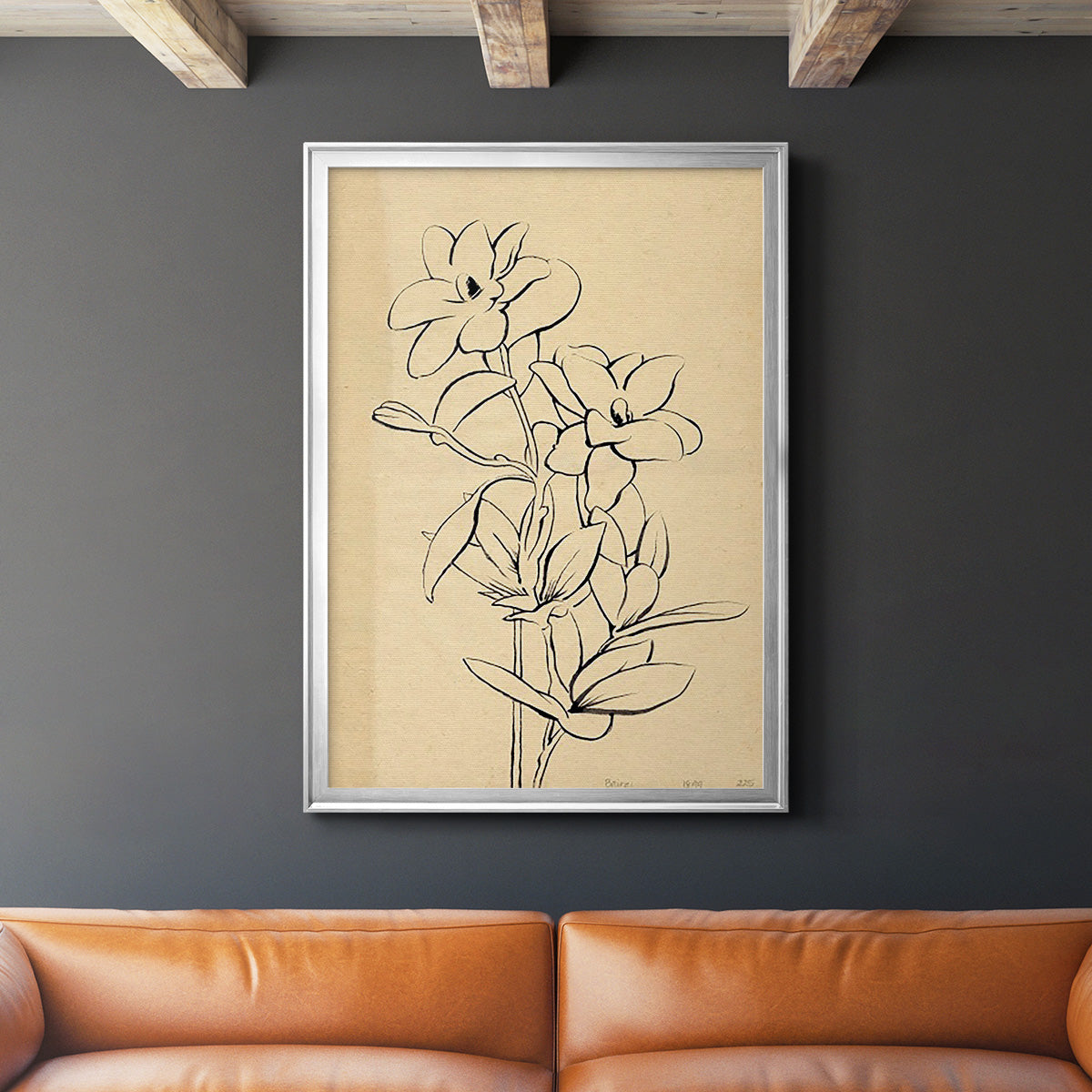 Magnolia Sketch I - Modern Framed Canvas Print