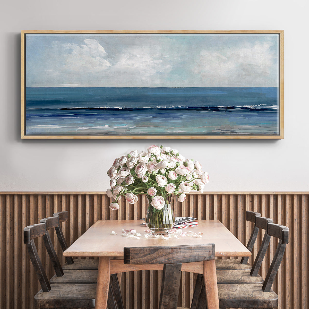 Cloudy Ocean Waves Horizon - Floater Framed Canvas Print
