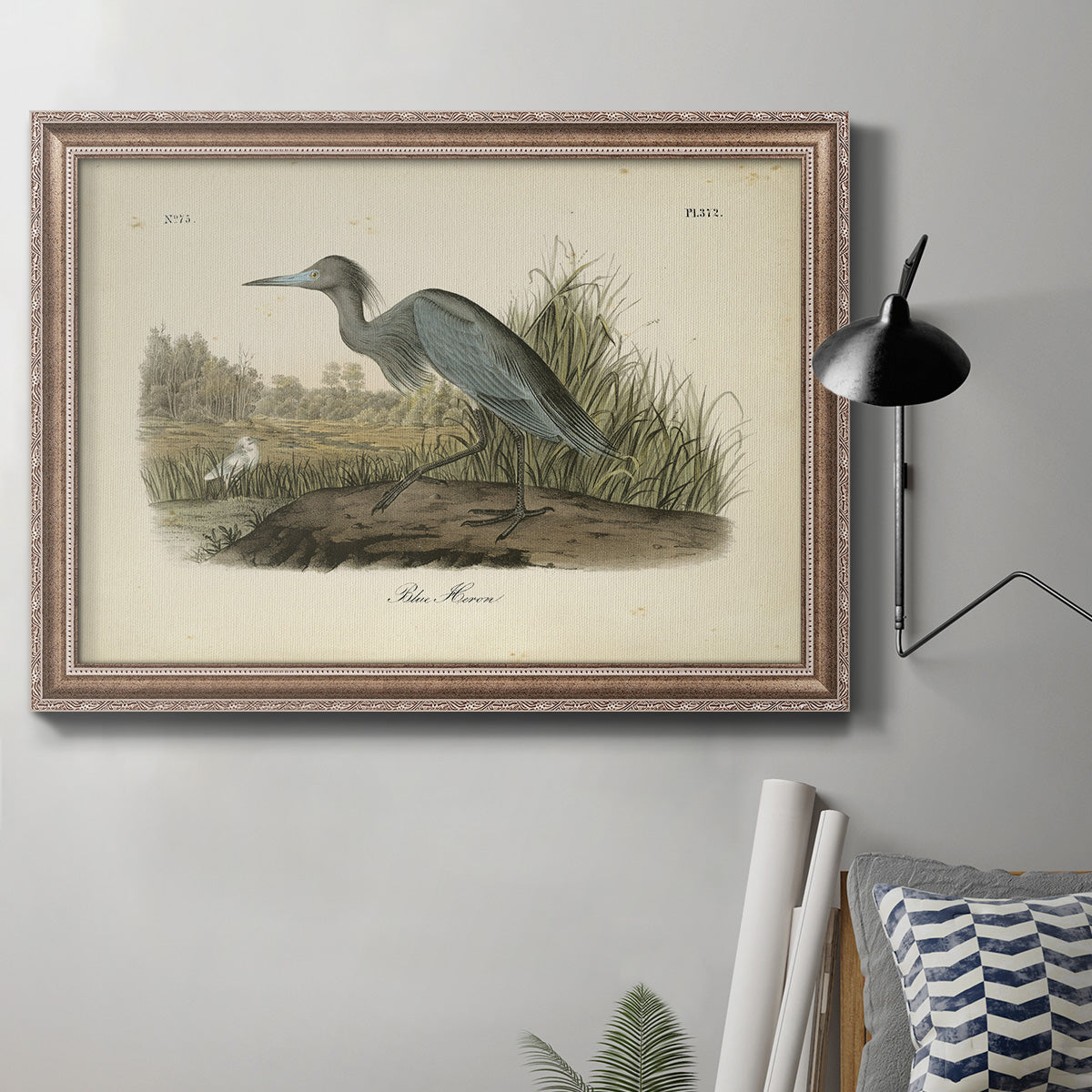 Audubons Blue Heron Premium Framed Canvas- Ready to Hang