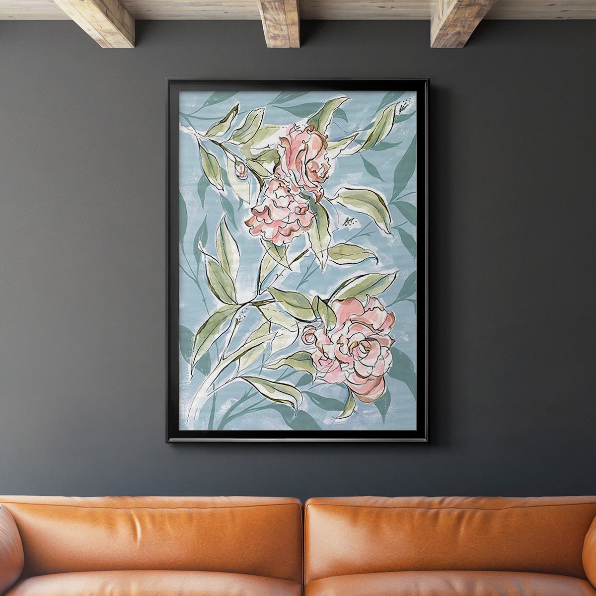 Faded Camellias I - Modern Framed Canvas Print