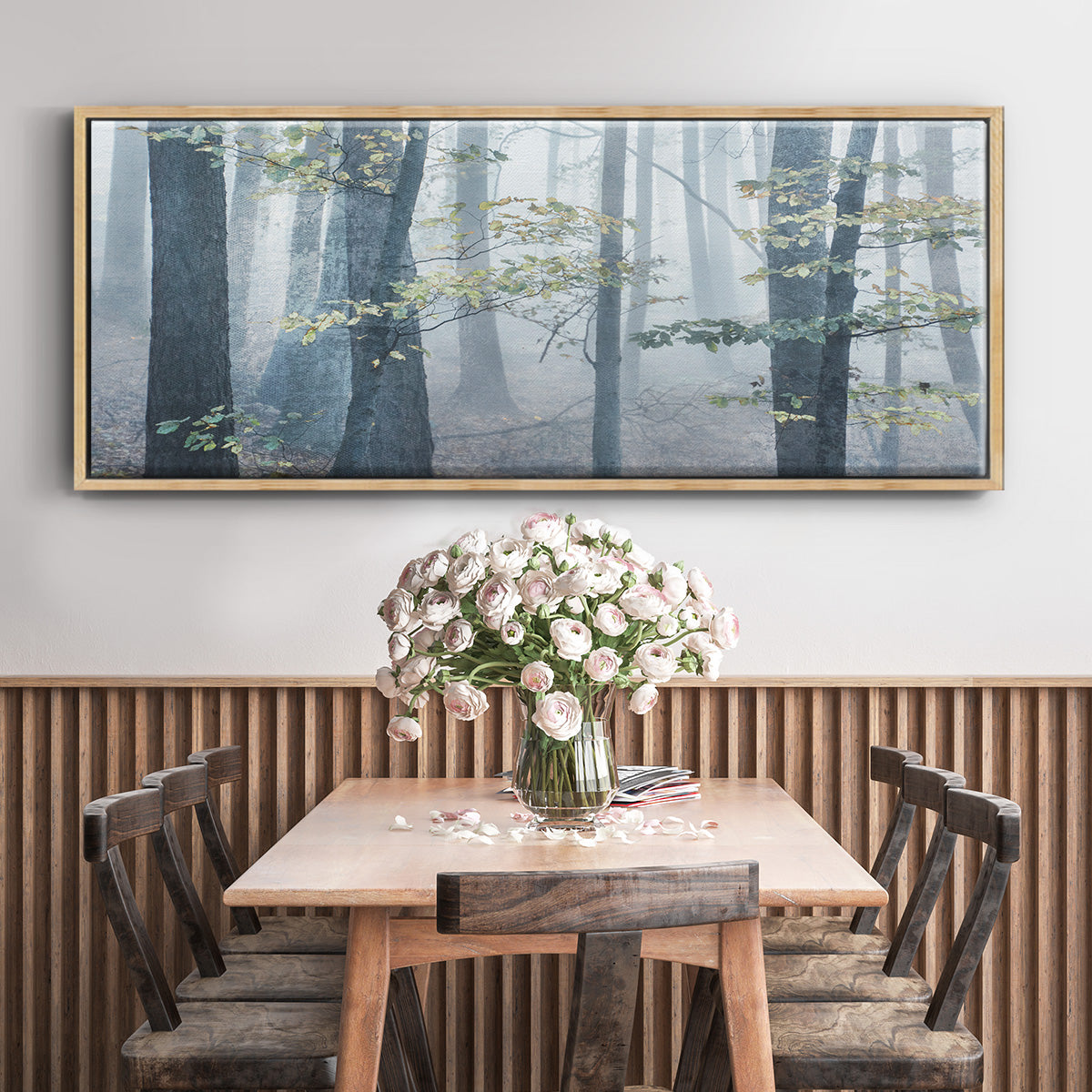Chalky Misty Autumn Forest View - Floater Framed Canvas Print