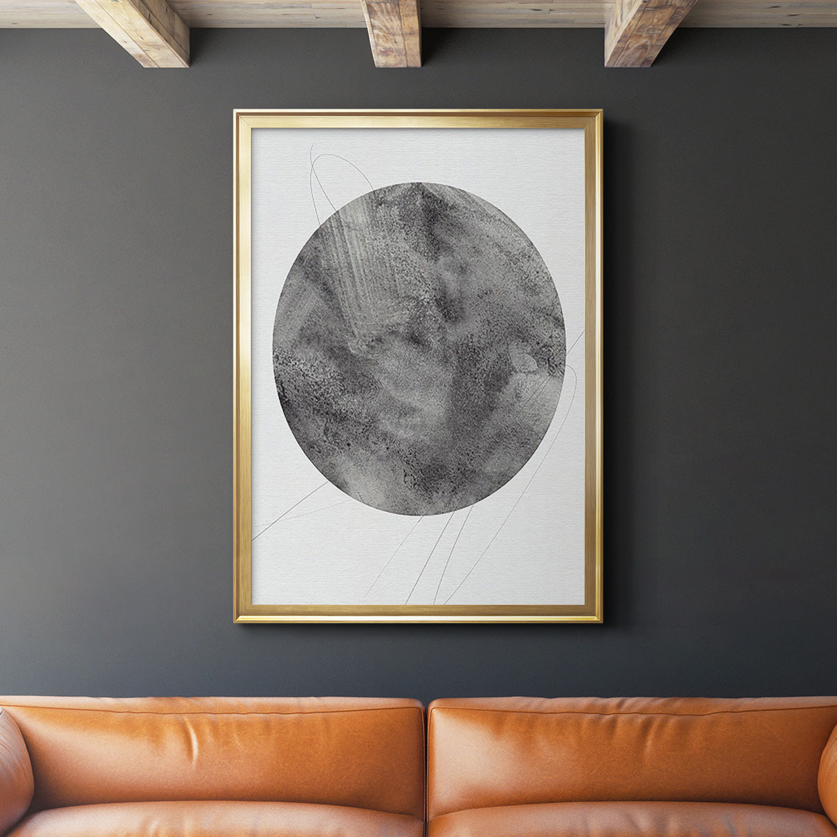 Graphite Moon II - Modern Framed Canvas Print