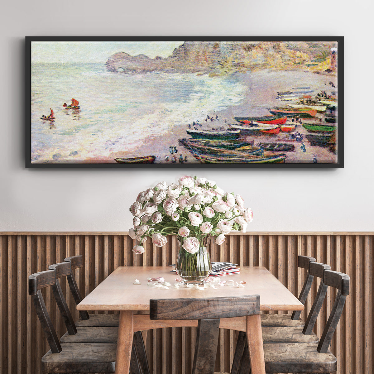 Étretat, the Beach and La Porte d'Amont - Floater Framed Canvas Print
