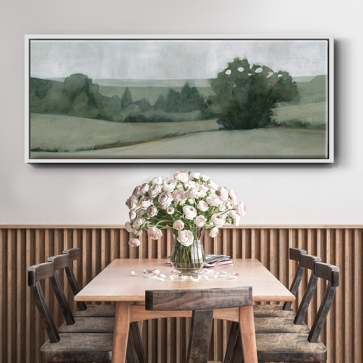 Soft Green Landscape II - Floater Framed Canvas Print