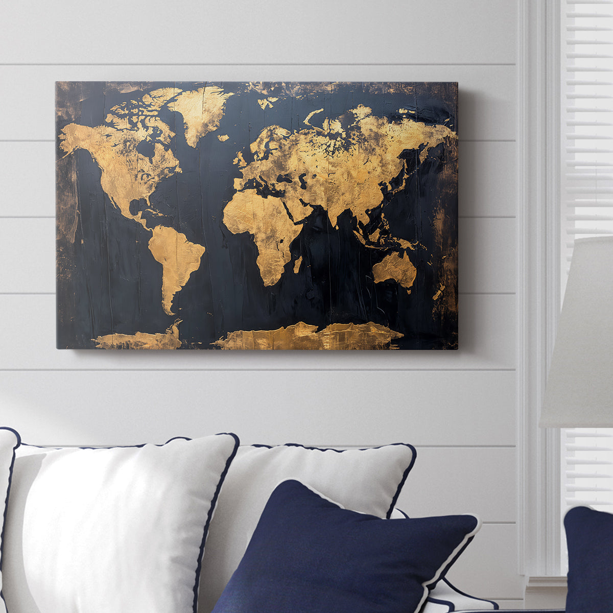 Gold and Navy Map V - Canvas Art Print