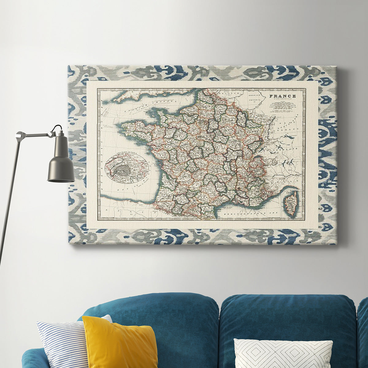 Bordered Map of France Premium Gallery Wrapped Canvas - Ready to Hang