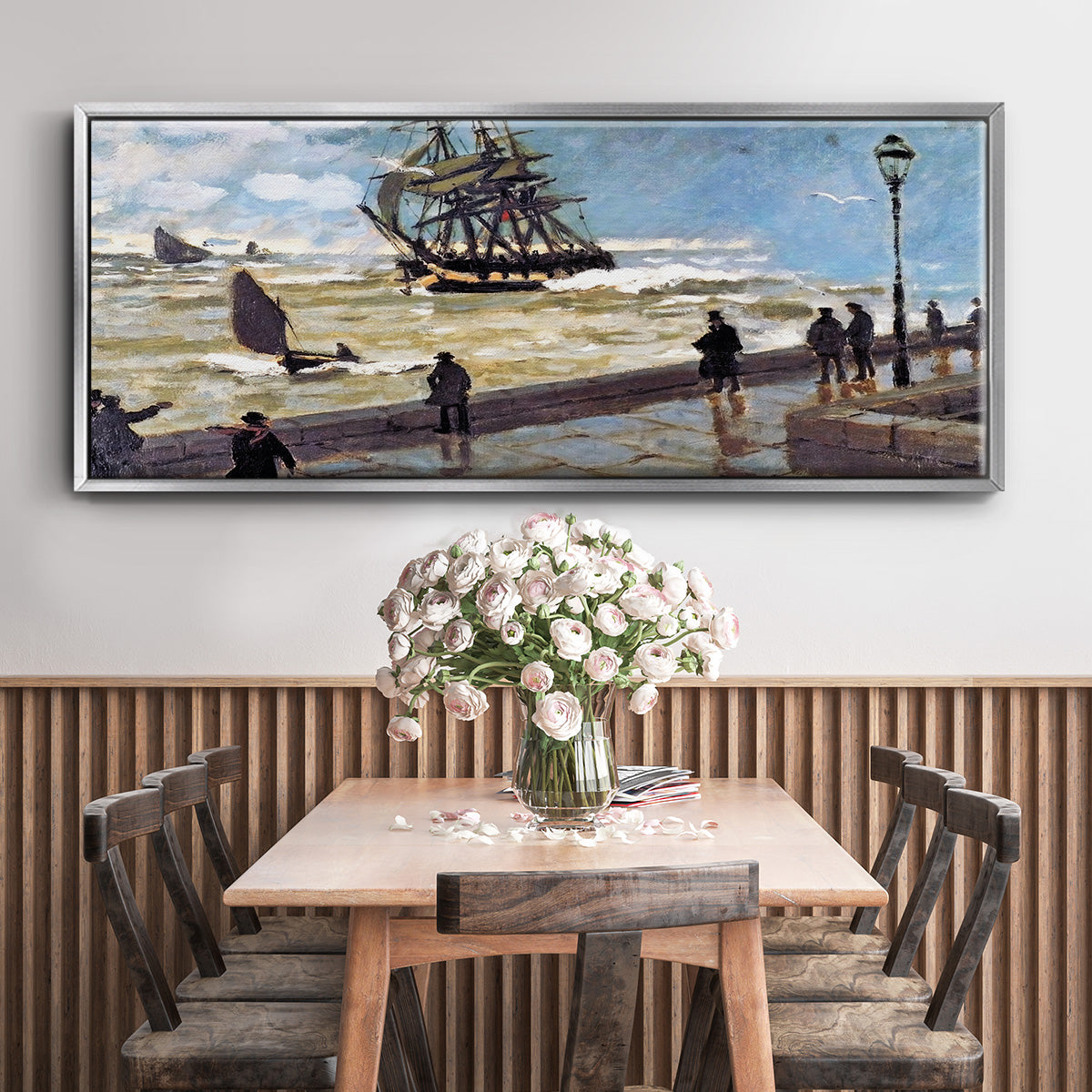 The Jetty at Le Havre Bad Weather, 1870 - Floater Framed Canvas Print