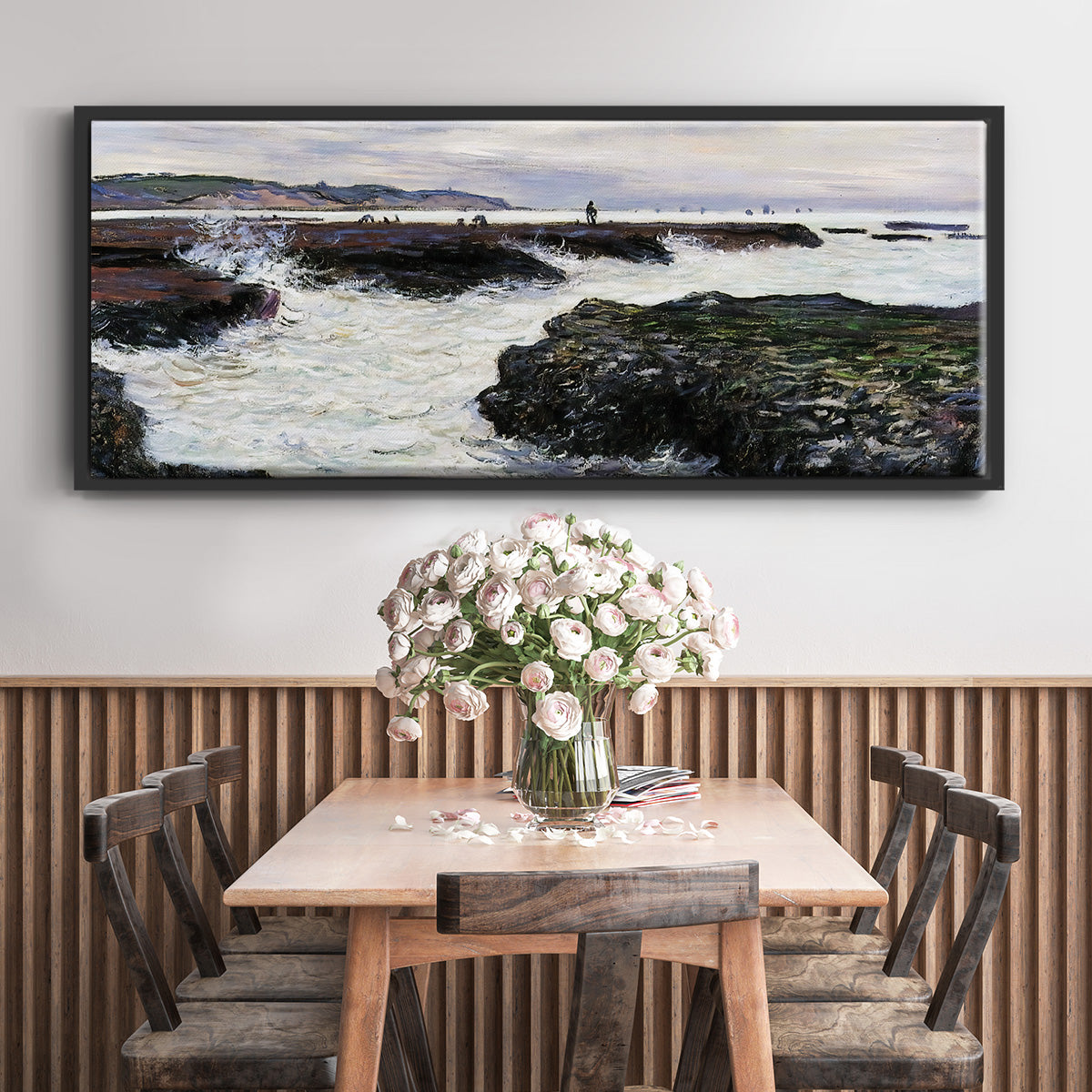 The Rocks at Pourville, Low Tide, 1882 - Floater Framed Canvas Print