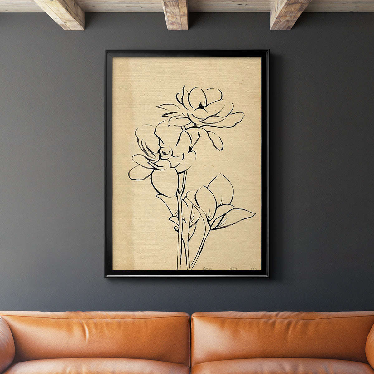 Magnolia Sketch II - Modern Framed Canvas Print