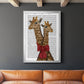 Giraffes and Bow - Modern Framed Canvas Print