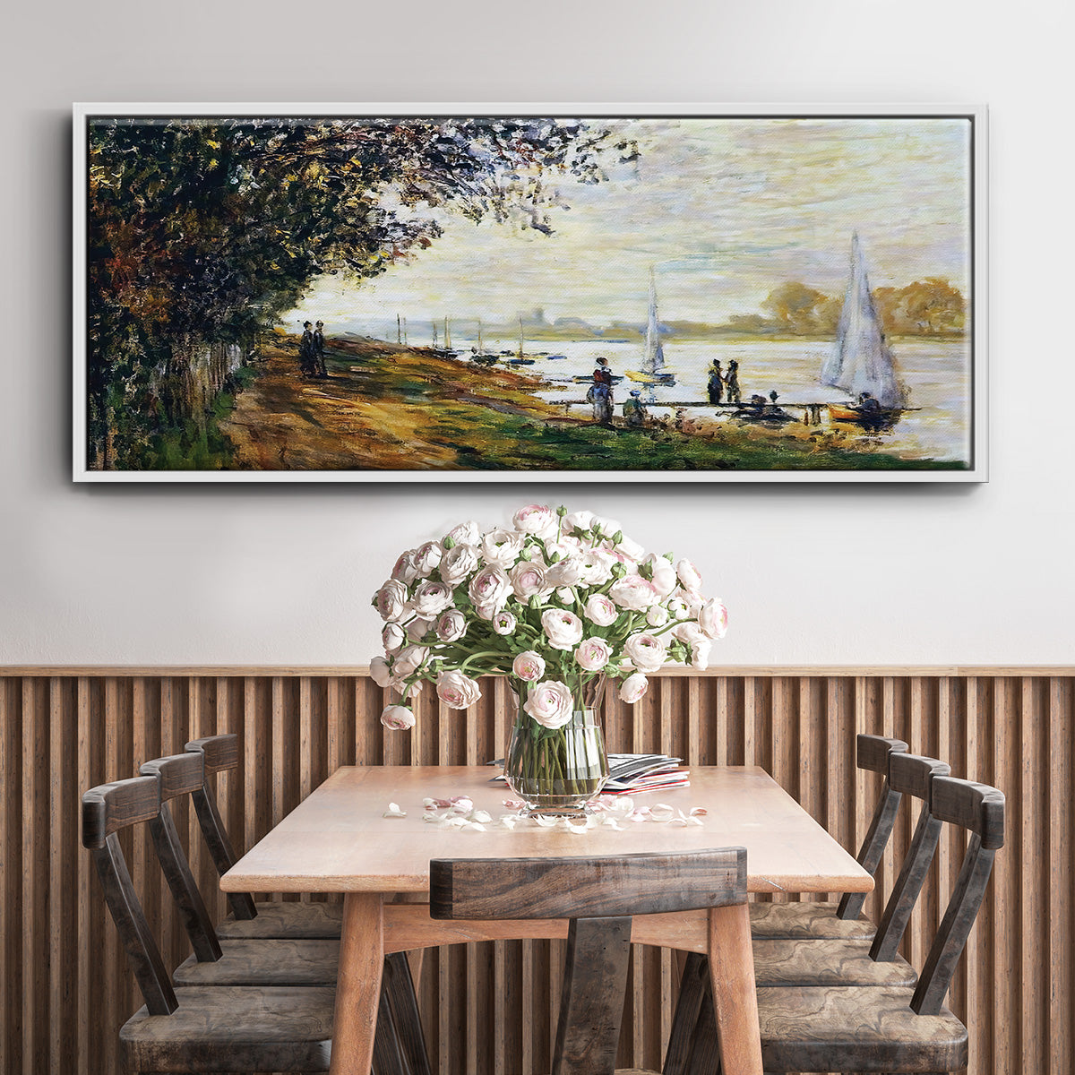 The Riverbank at Le Petit - Floater Framed Canvas Print