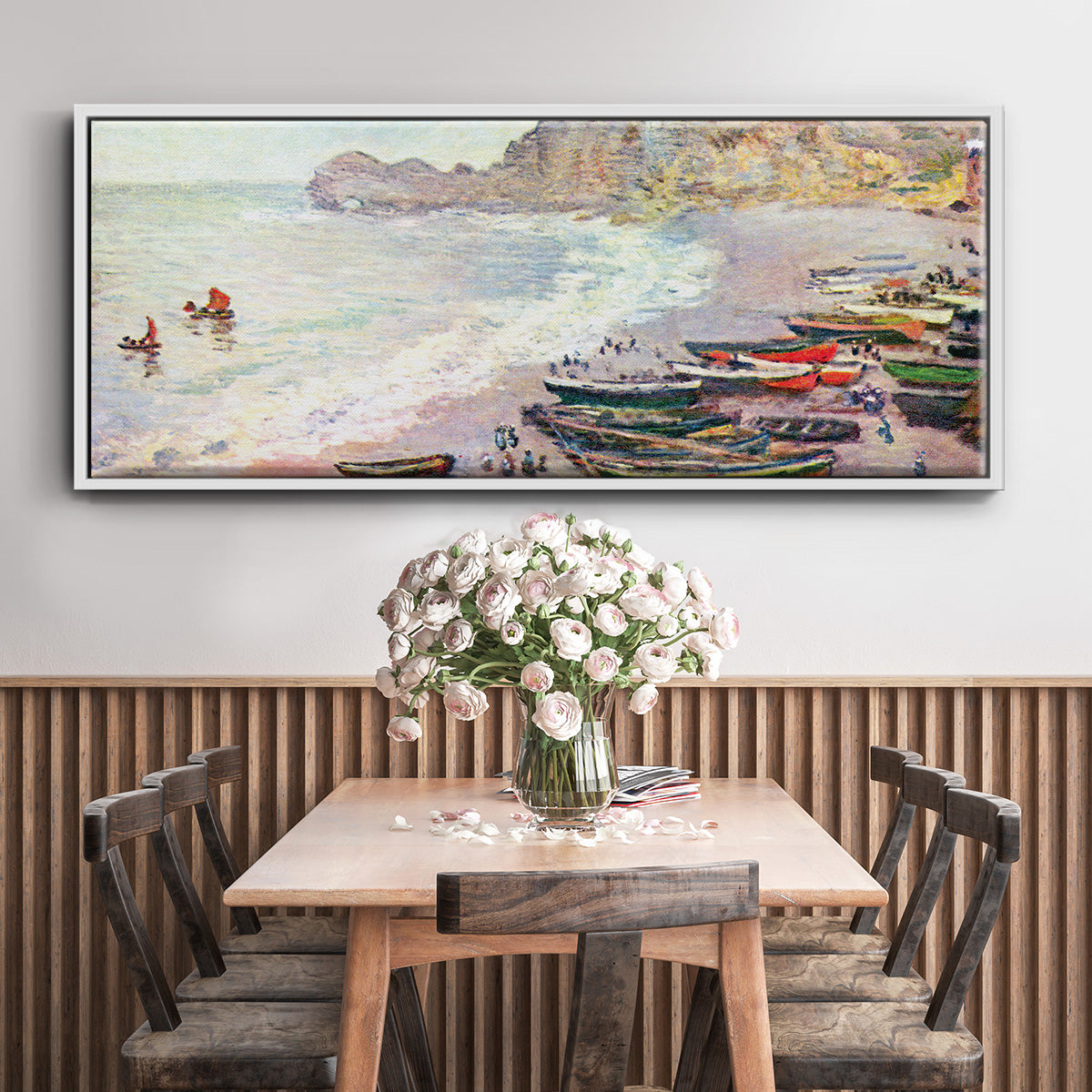 Étretat, the Beach and La Porte d'Amont - Floater Framed Canvas Print