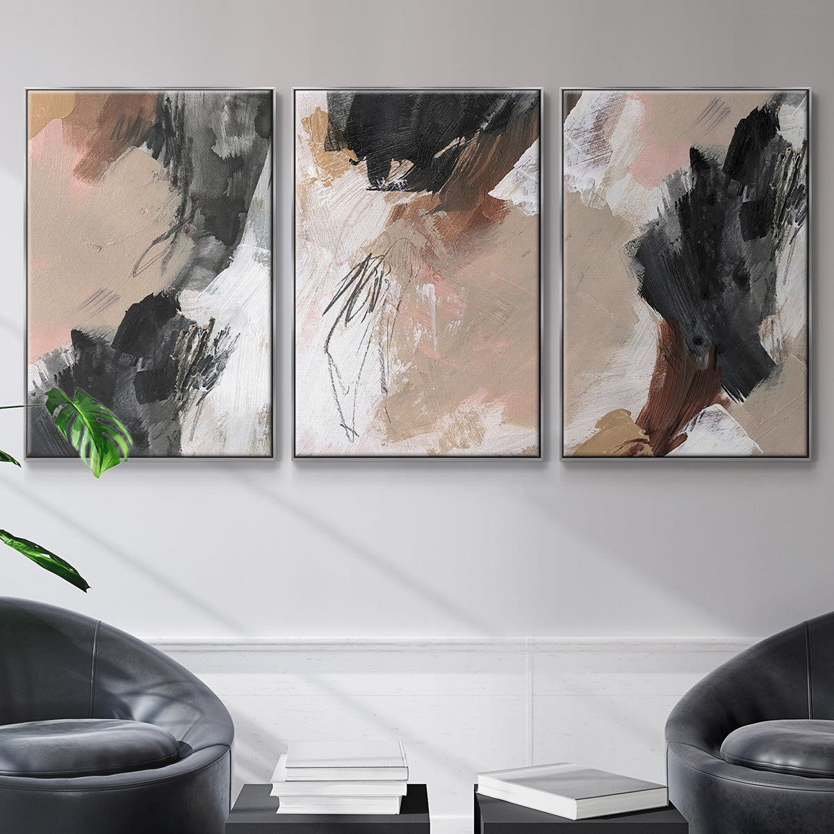 Unbleached Neutrals IV - Framed Premium Gallery Wrapped Canvas L Frame 3 Piece Set - Ready to Hang