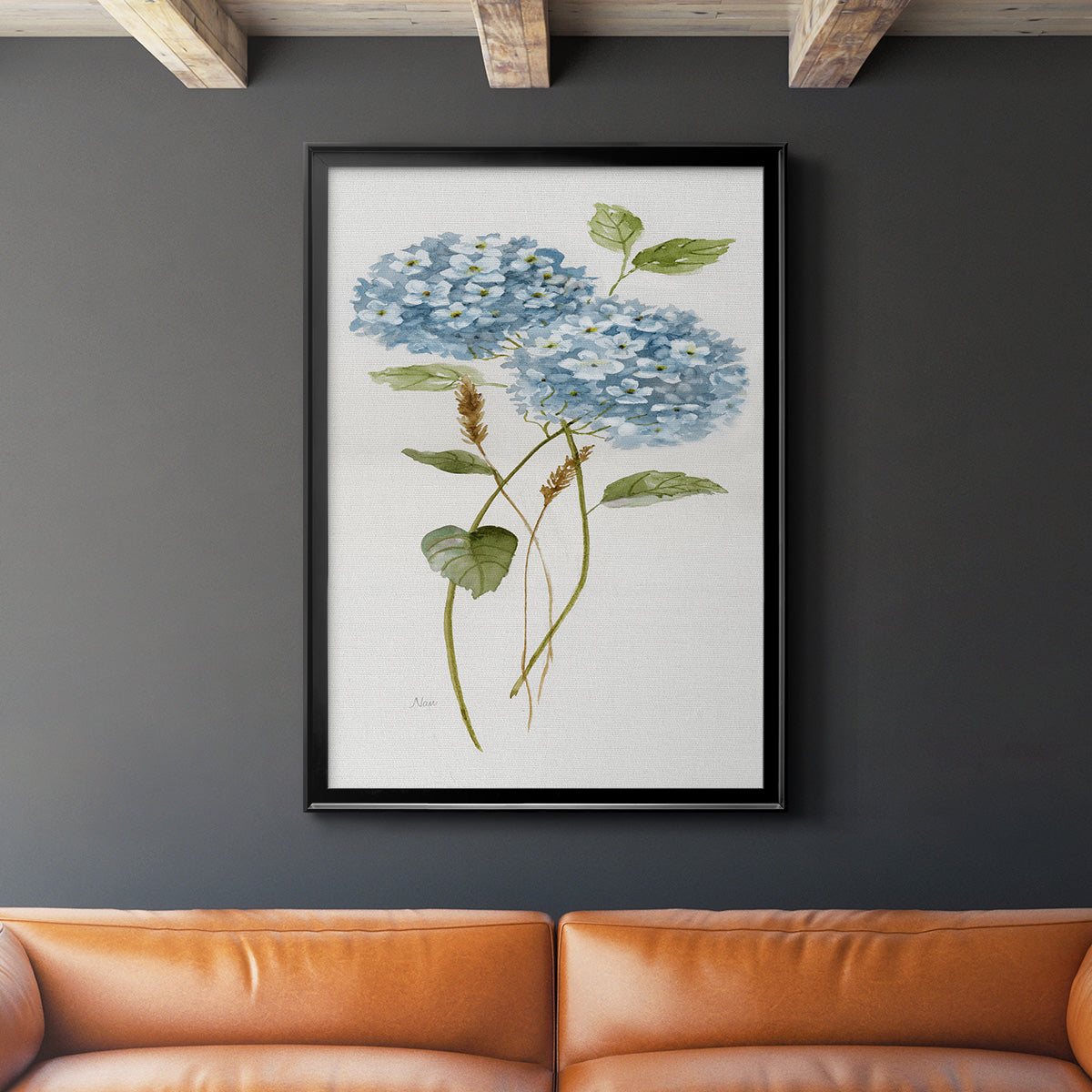 Petite Blue Hydrangea II - Modern Framed Canvas Print