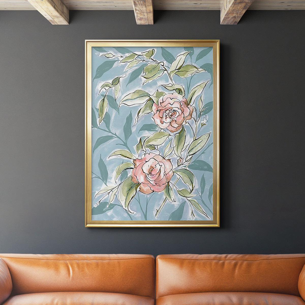 Faded Camellias II - Modern Framed Canvas Print