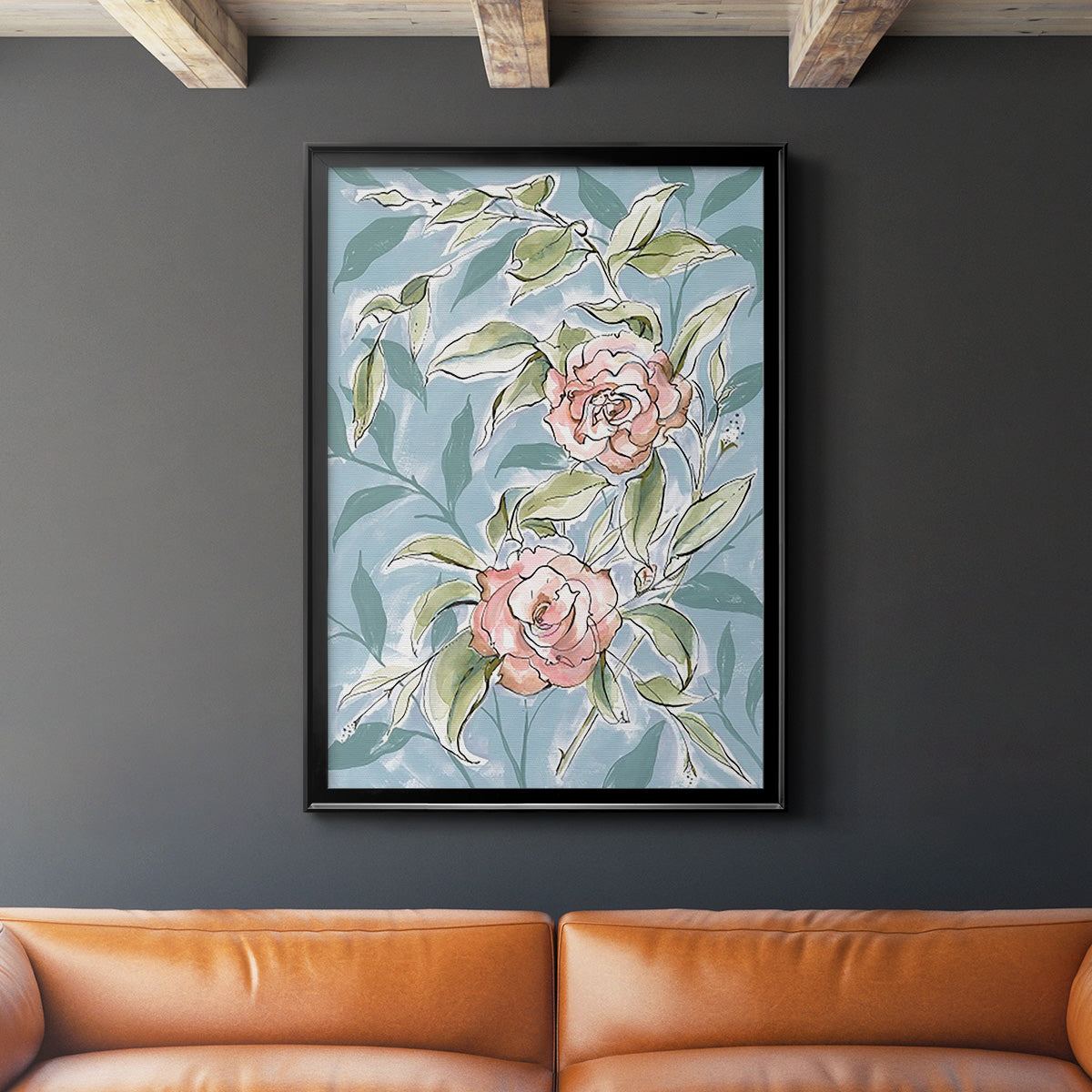 Faded Camellias II - Modern Framed Canvas Print