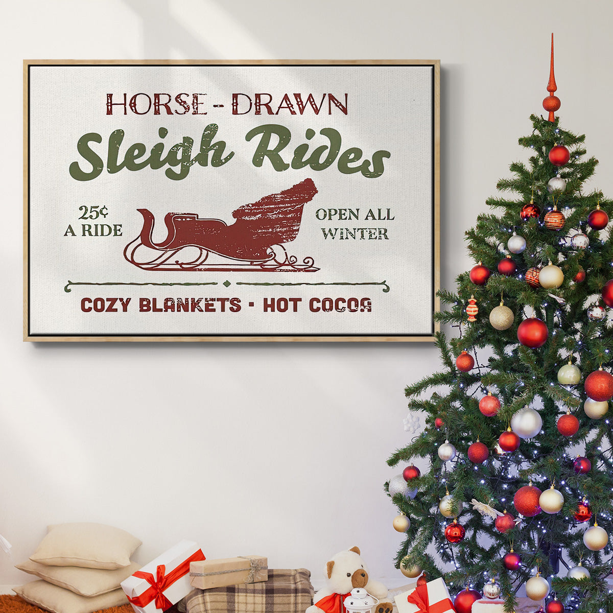 Christmas Farm Sign III - Framed Gallery Wrapped Canvas in Floating Frame