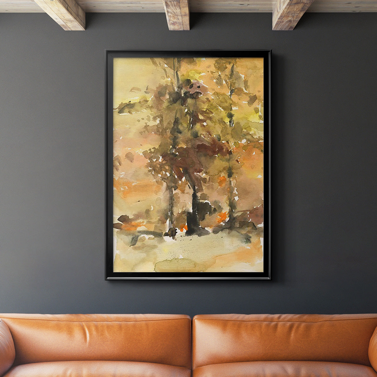 Fall Foliage Watercolor I - Modern Framed Canvas Print