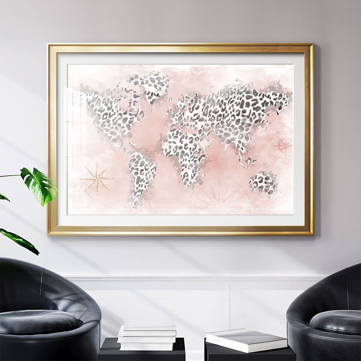 Pink Cheetah Map - Modern Framed Art Print