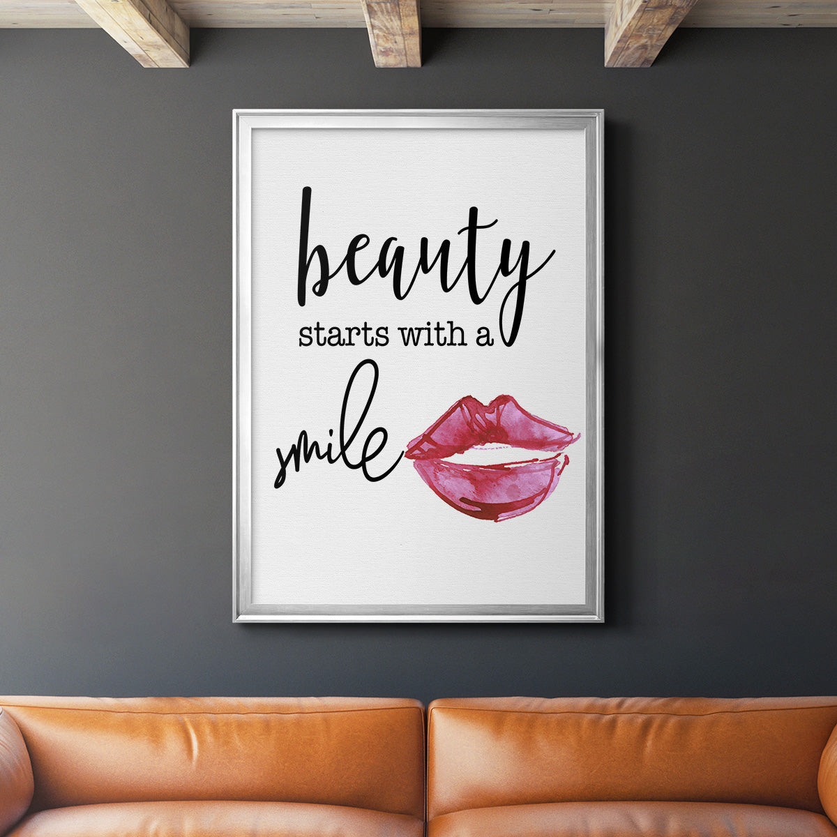Beauty Starts With A Smile - Modern Framed Canvas Print