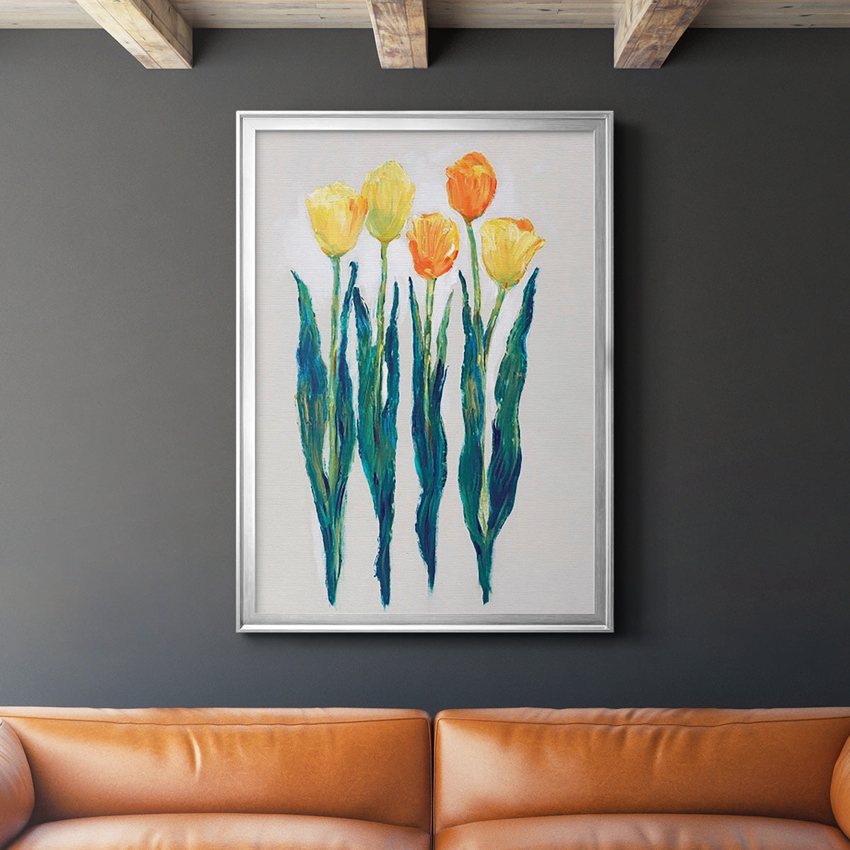 Tulips in a Row II - Modern Framed Canvas Print