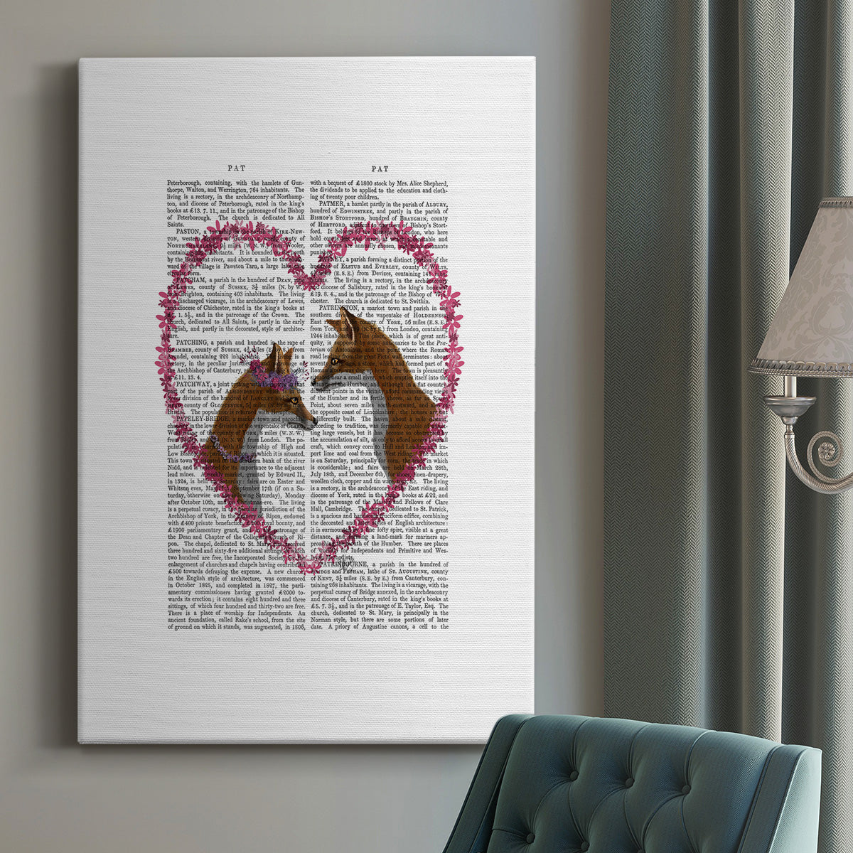 Foxes in Pink Heart - Canvas Art Print