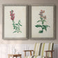 Set of two gray barnwood framed canvas prints depicting two vintage botanical studies of flowering stems with detailed green leaves on aged cream paper above a sideboard in a cozy sitting room.