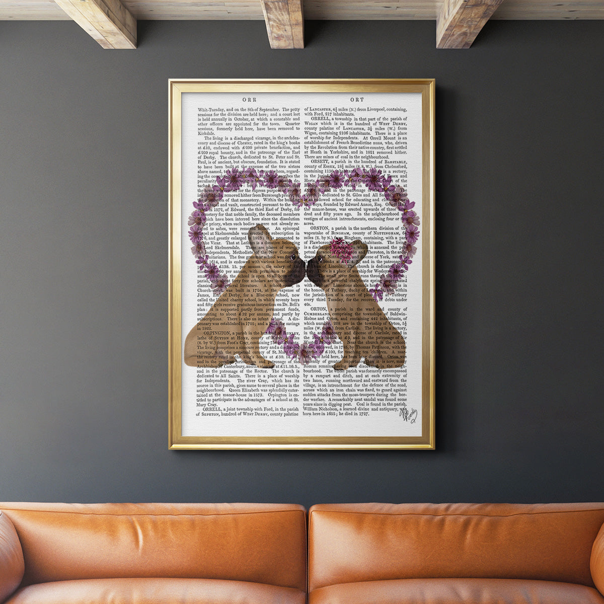 French Kiss and Flower Heart - Modern Framed Canvas Print