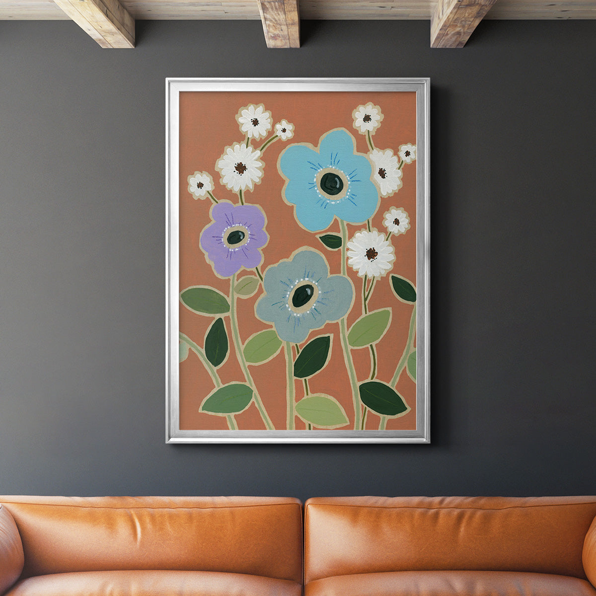 Woodblock Floral IV - Modern Framed Canvas Print