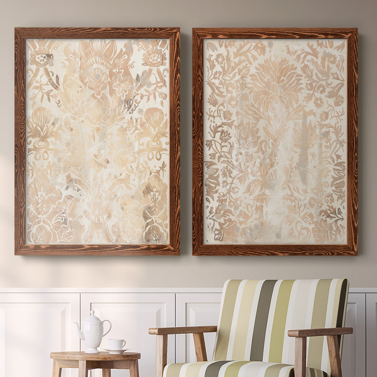 Walnut Damask III - Premium Framed Canvas 2 Piece Set - Ready to Hang