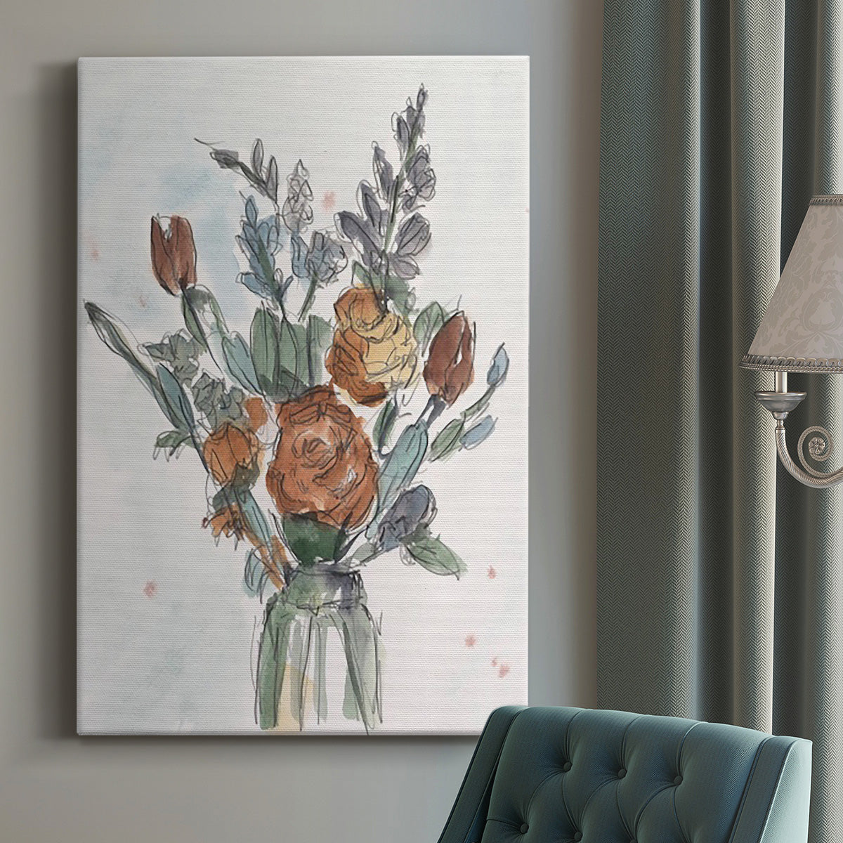 Watercolor Floral Arrangement II Premium Gallery Wrapped Canvas - Ready to Hang