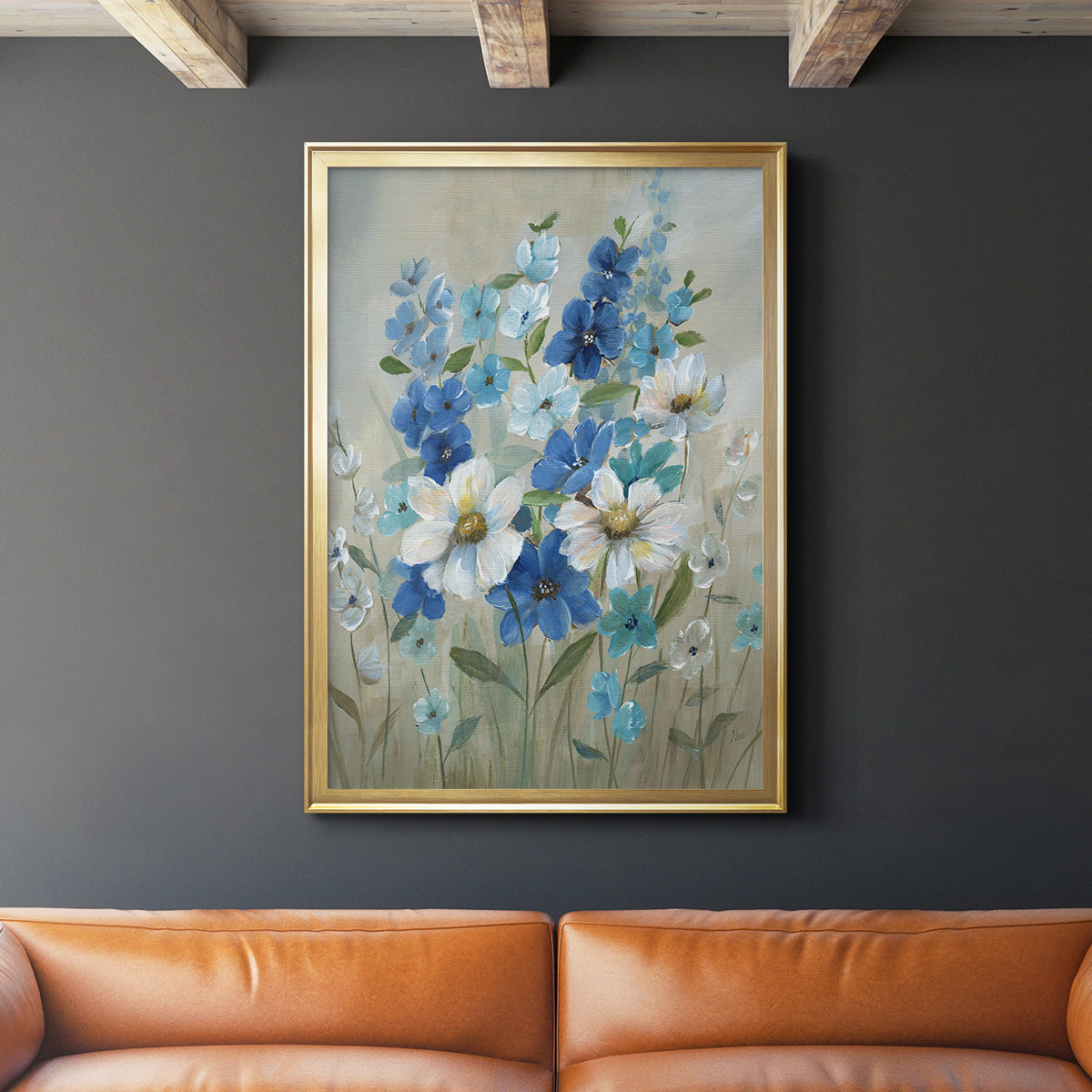 Blue Garden II - Modern Framed Canvas Print