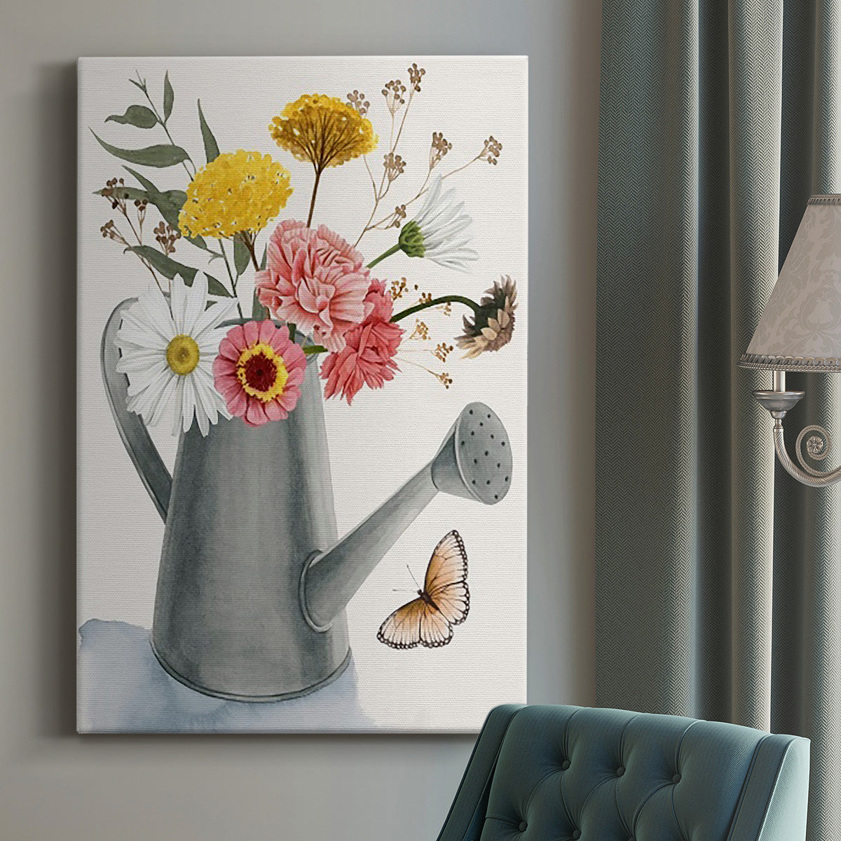 Watering Can Bouquet II Premium Gallery Wrapped Canvas - Ready to Hang