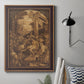 Monochrome religious painting of the raising of Lazarus by Leandro Bassano in an ornate bronzed mahogany wood frame displayed in a neutral interior setting.