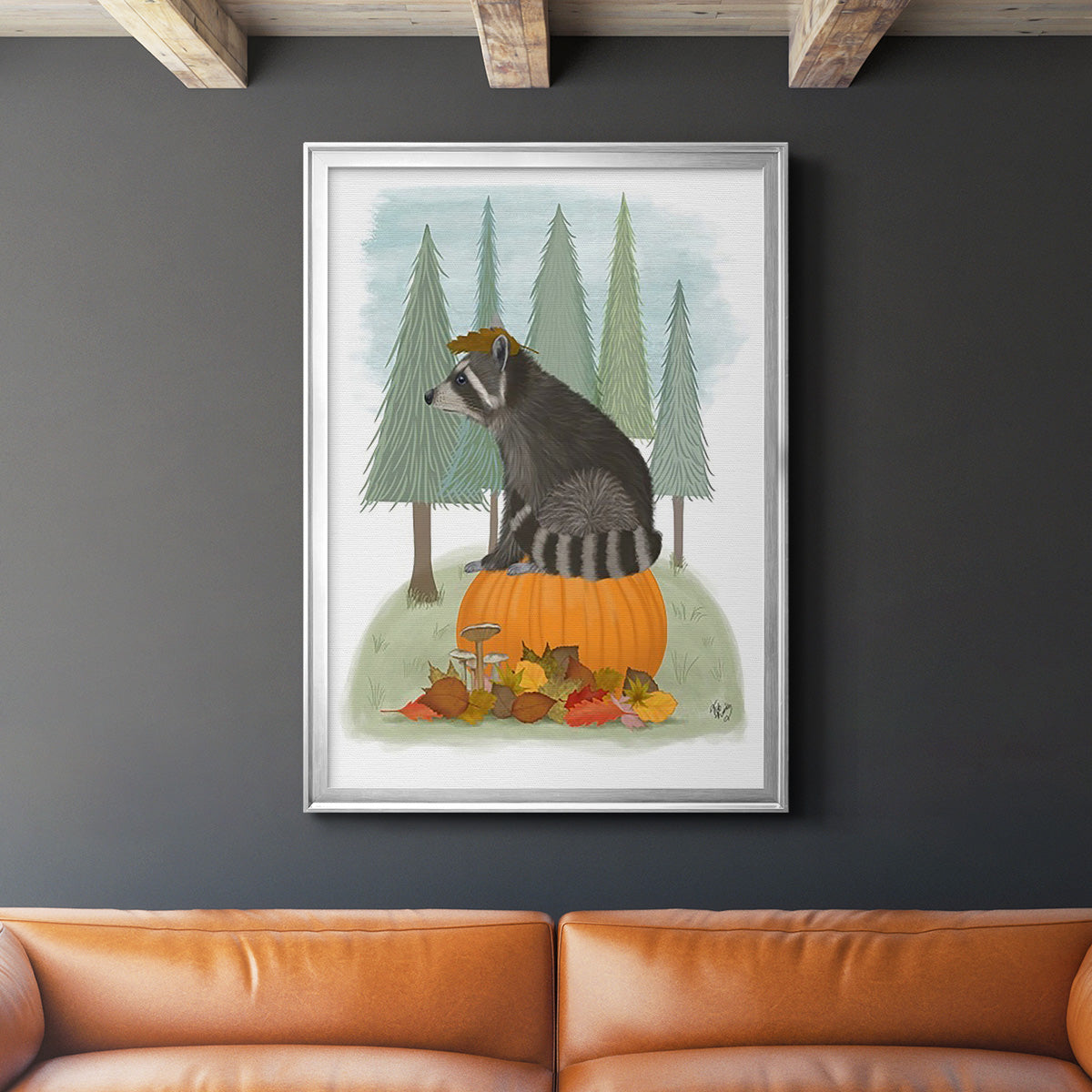 Raccoon On Pumpkin - Modern Framed Canvas Print