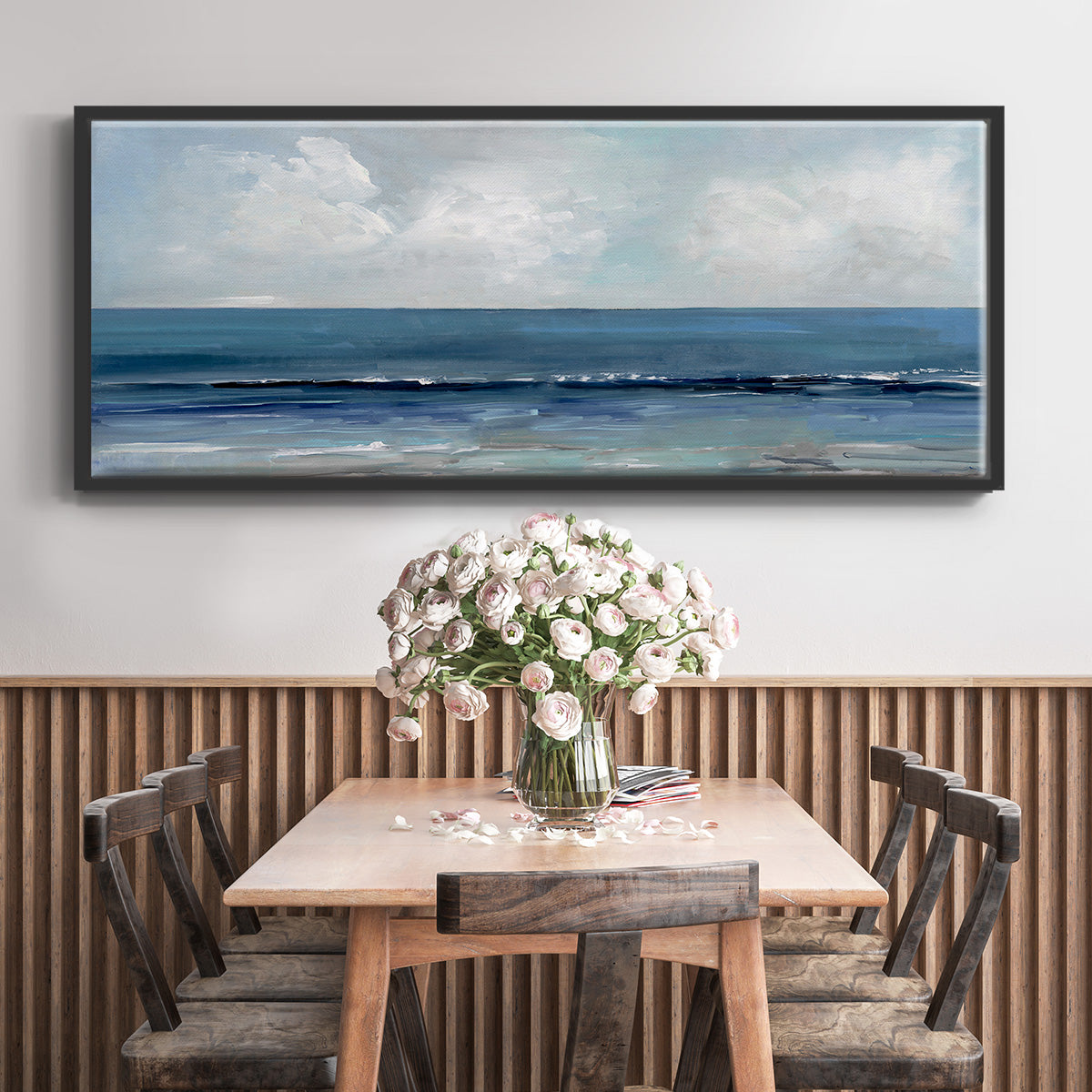 Cloudy Ocean Waves Horizon - Floater Framed Canvas Print