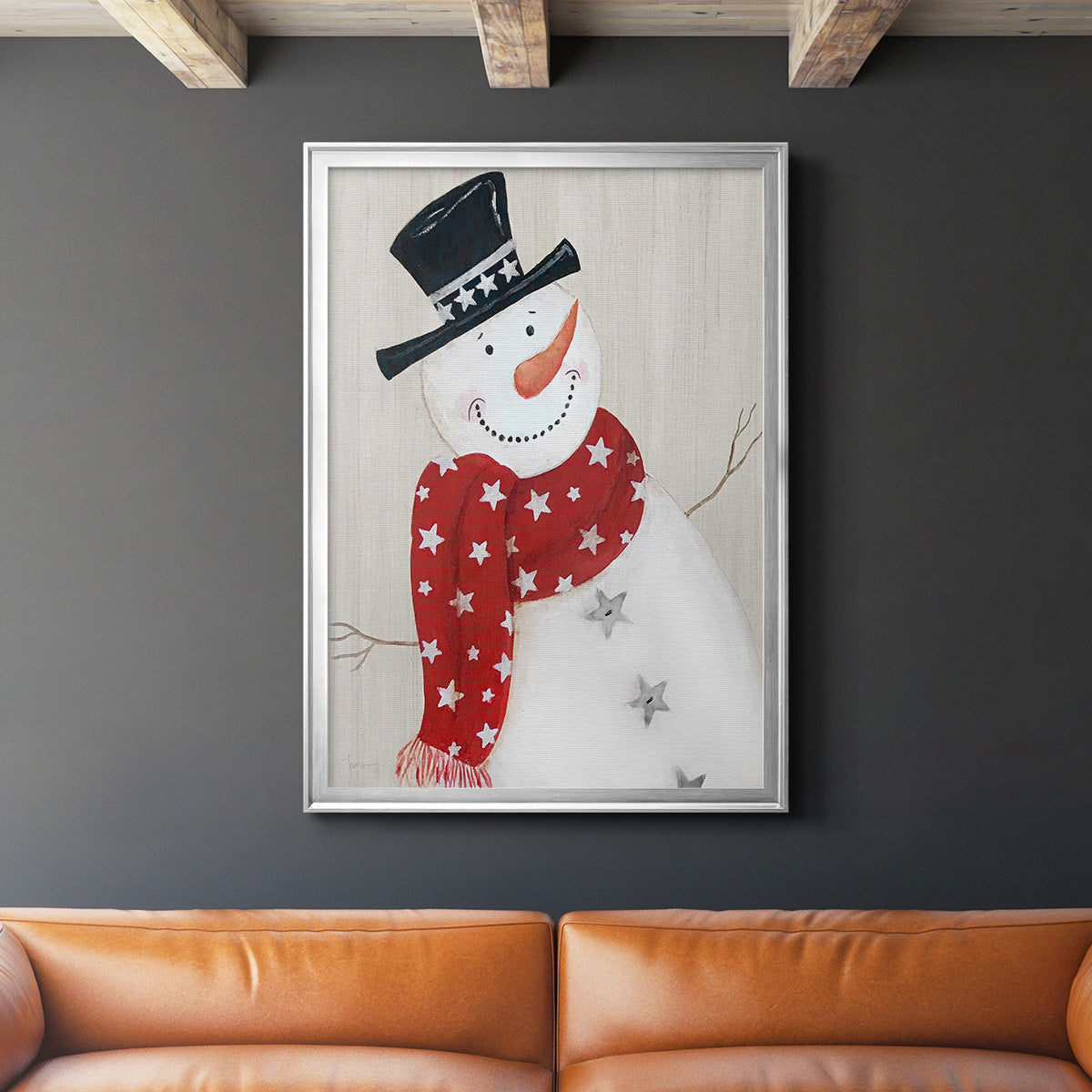 Festive Snowman I - Modern Framed Canvas Print