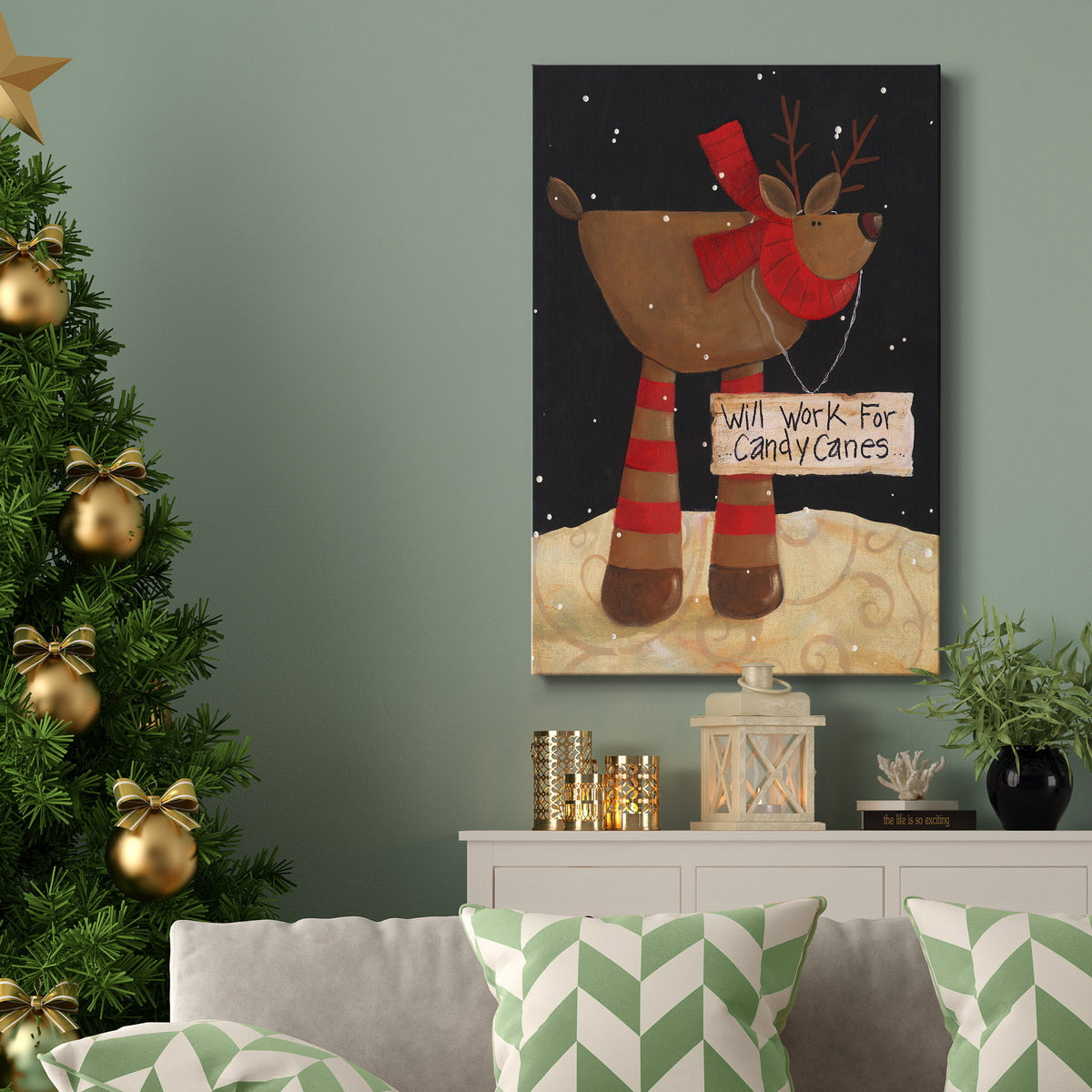 Candycane Reindeer Premium Gallery Wrapped Canvas - Ready to Hang