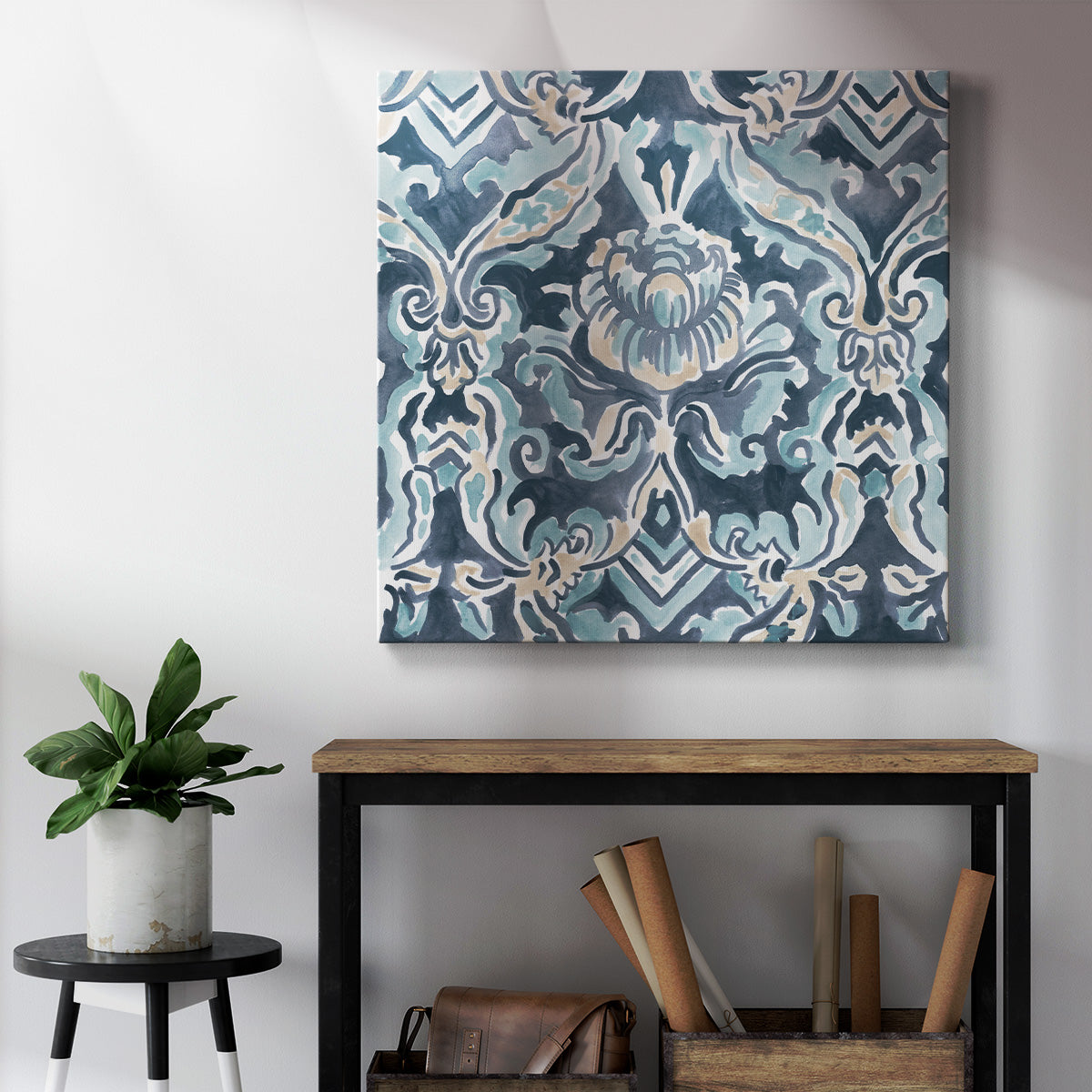 Blue & Khaki Motif IV - Canvas Art Print