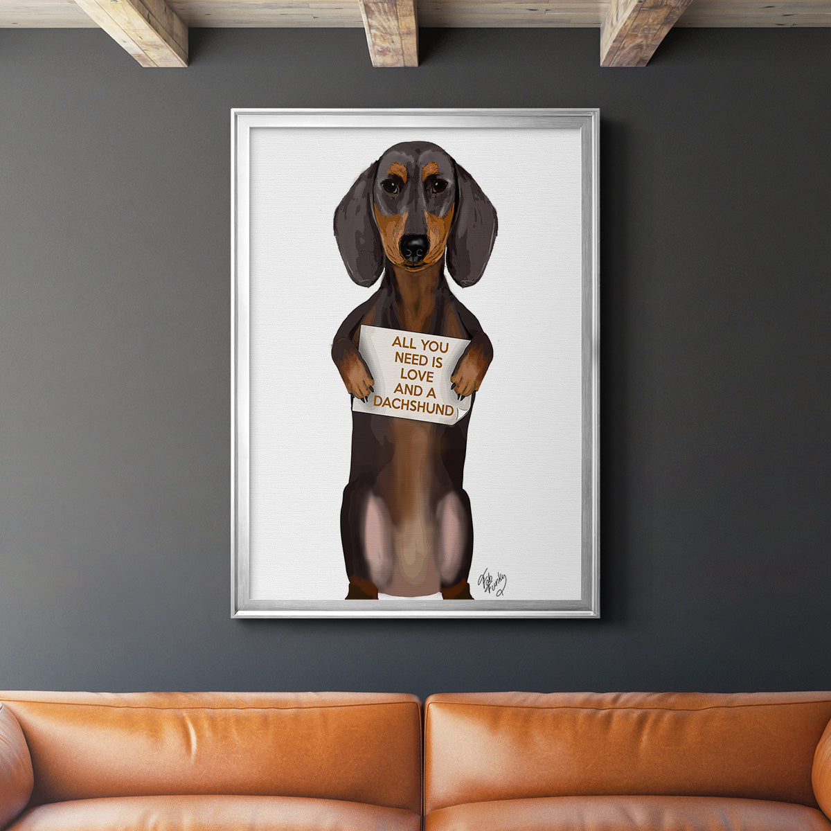 Love and Dachshund - Modern Framed Canvas Print