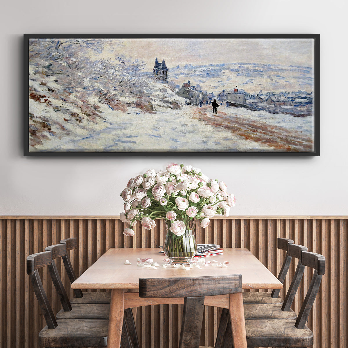 The Road to Vétheuil, Snow Effect, 1879 - Floater Framed Canvas Print