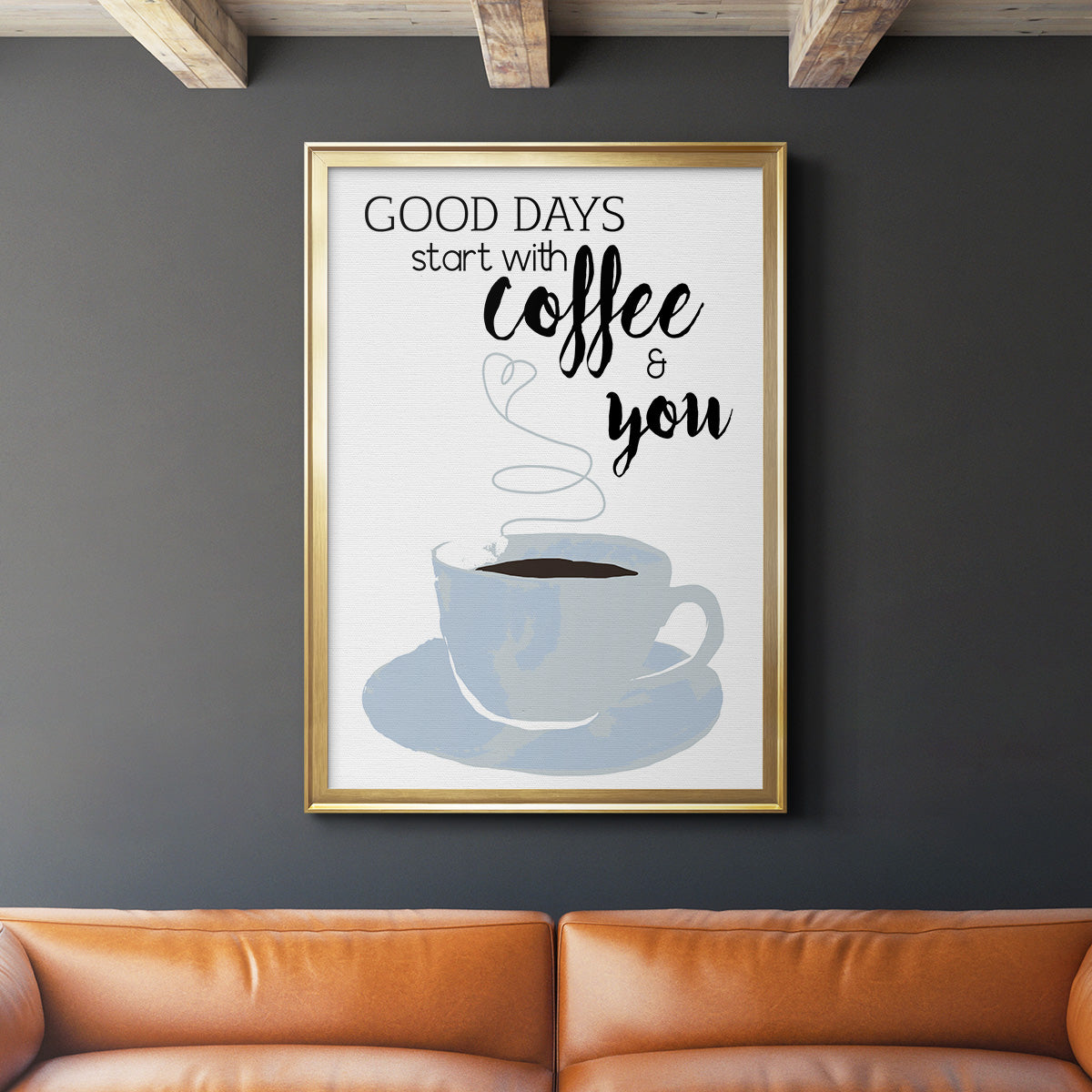Start With Coffee & You - Modern Framed Canvas Print