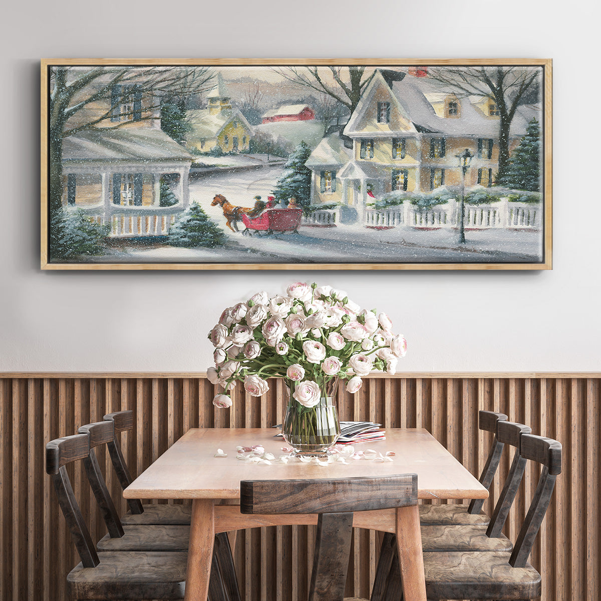 Village Sleigh Ride - Floater Framed Canvas Print